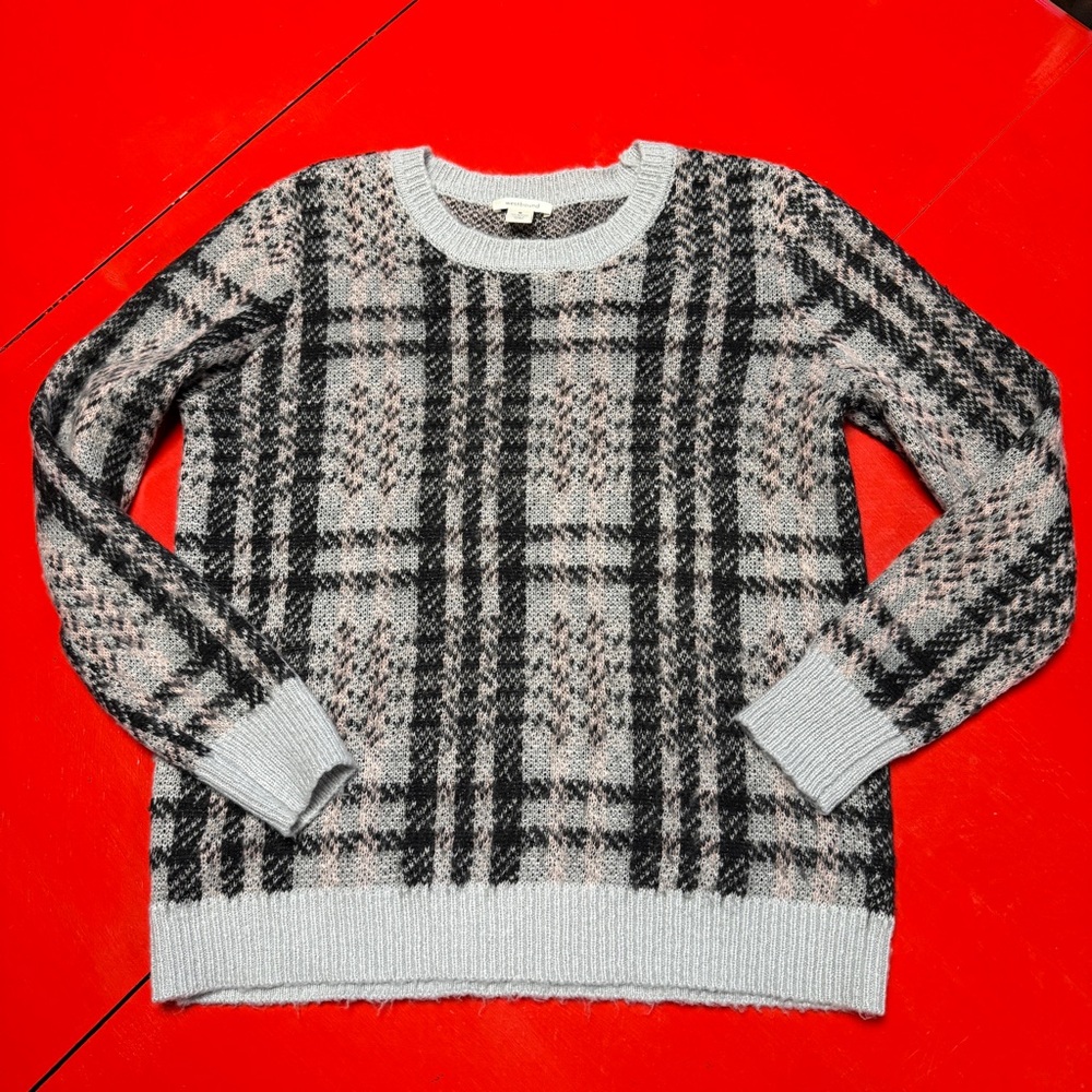 WESTBOUND GRAY BLACK PINK PLAID SWEATER WORN 1x delicate wash air dry